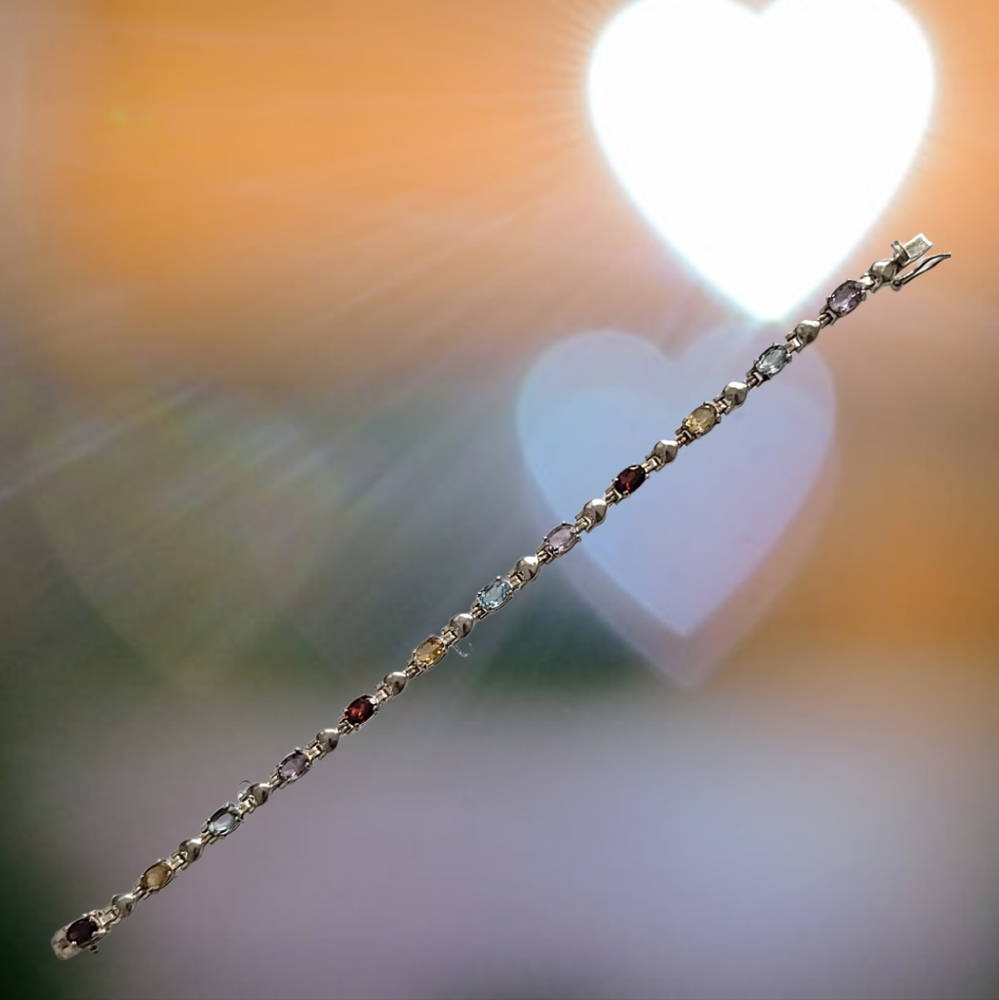 Solid 925 Silver Heart Multi Gemstone And Silver … - image 7